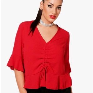 Boohoo red blouse